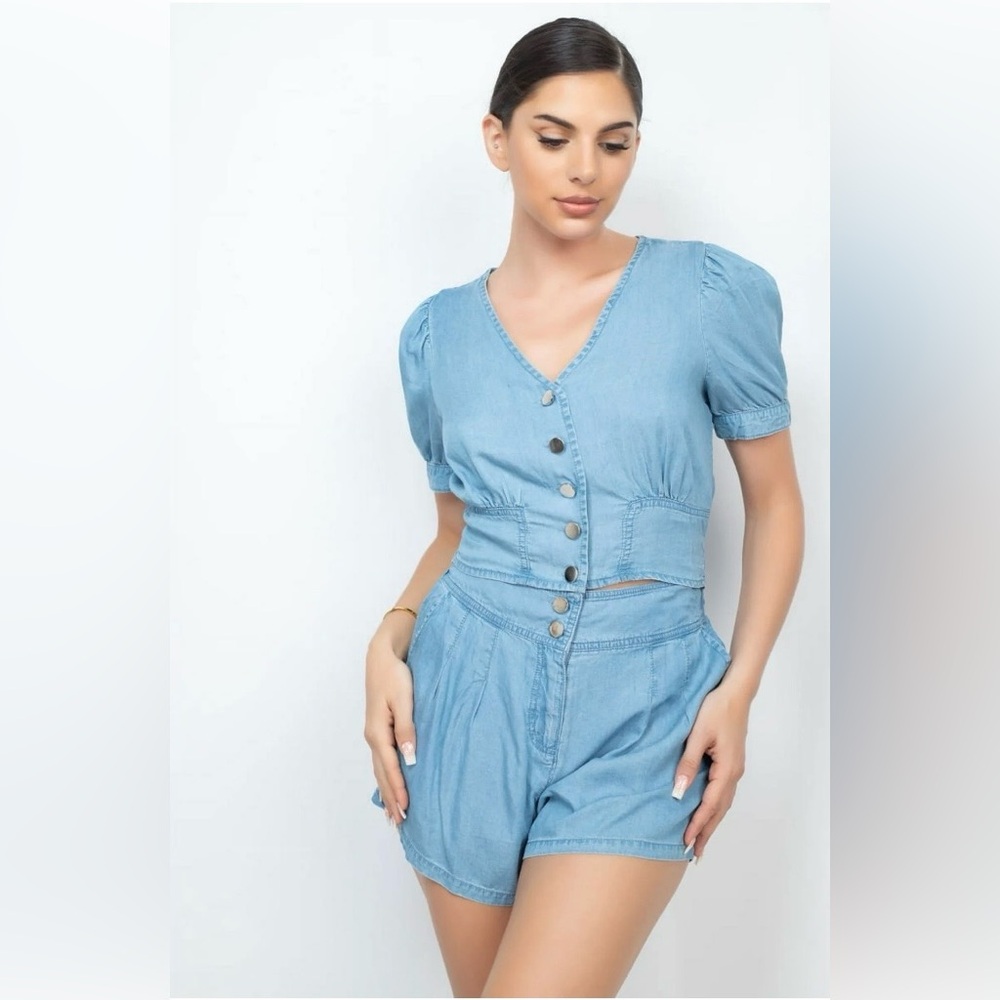 Denim Blvd Set - Top & Shorts
